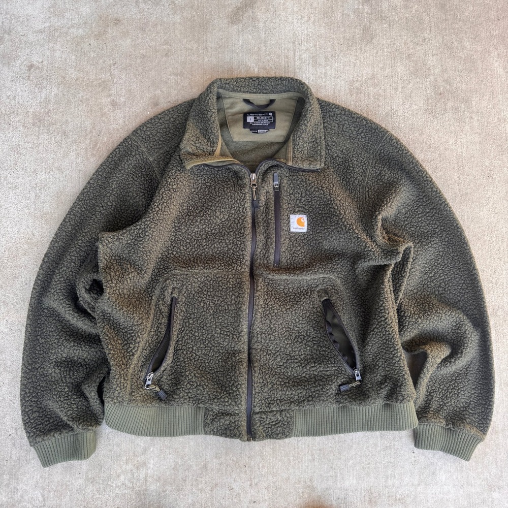Carhartt Sherpa Fleece Jacket Olive Green OJ4588-M Large Deep Pile